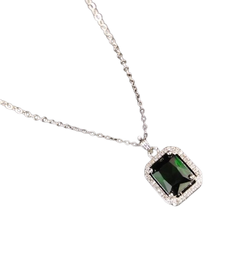 GLAMOUR JEWELS Silver Contemporary Stone Brass Pendant & Chain For Women