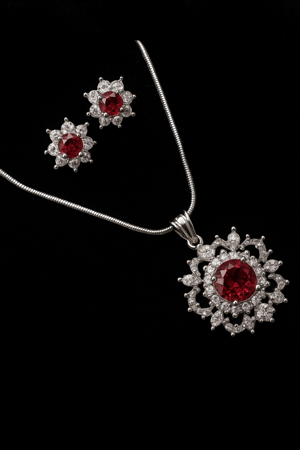 GLAMOUR Red Dazzling American Diamond  Pendant With Chain For Women