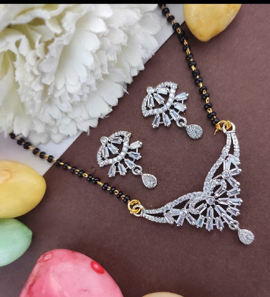 Glamour American Diamond Mangalsutras Gold Plated Pendant Jewellery with Chain and Earrings for Women