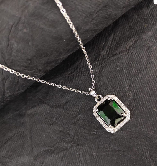 GLAMOUR JEWELS Silver Contemporary Stone Brass Pendant & Chain For Women