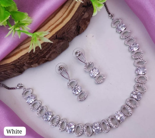 GLAMOUR WHITE AMERICAN DIAMOND NECLACE WITH EARRING FOR WOMENS AND GIRLS