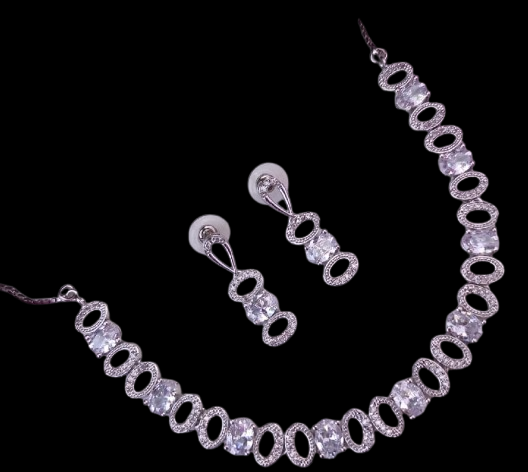 GLAMOUR WHITE AMERICAN DIAMOND NECLACE WITH EARRING FOR WOMENS AND GIRLS
